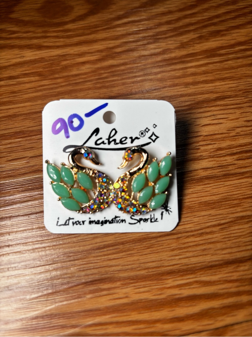 Cache Gold-Tone Swan Earrings with Mint Green Enamel and Multicolor Crystals